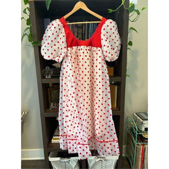NWT For Love & Lemons Rhoda White & Red Polka Dot Sheer Maxi Dress Size XXS - Picture 5 of 10